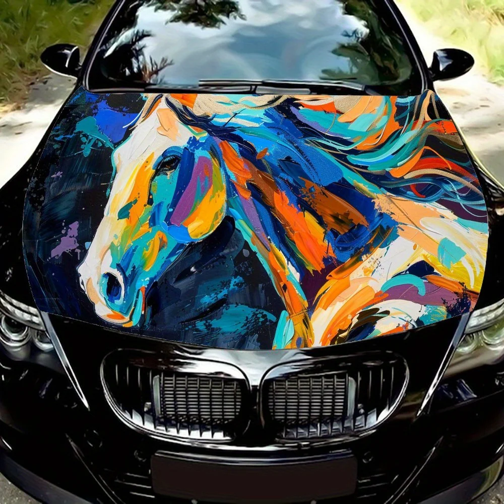 

Art Color - block Horse Pattern car hood stickers, waterproof self-adhesive, scratch resistant, easy to stick, durable car PVC s
