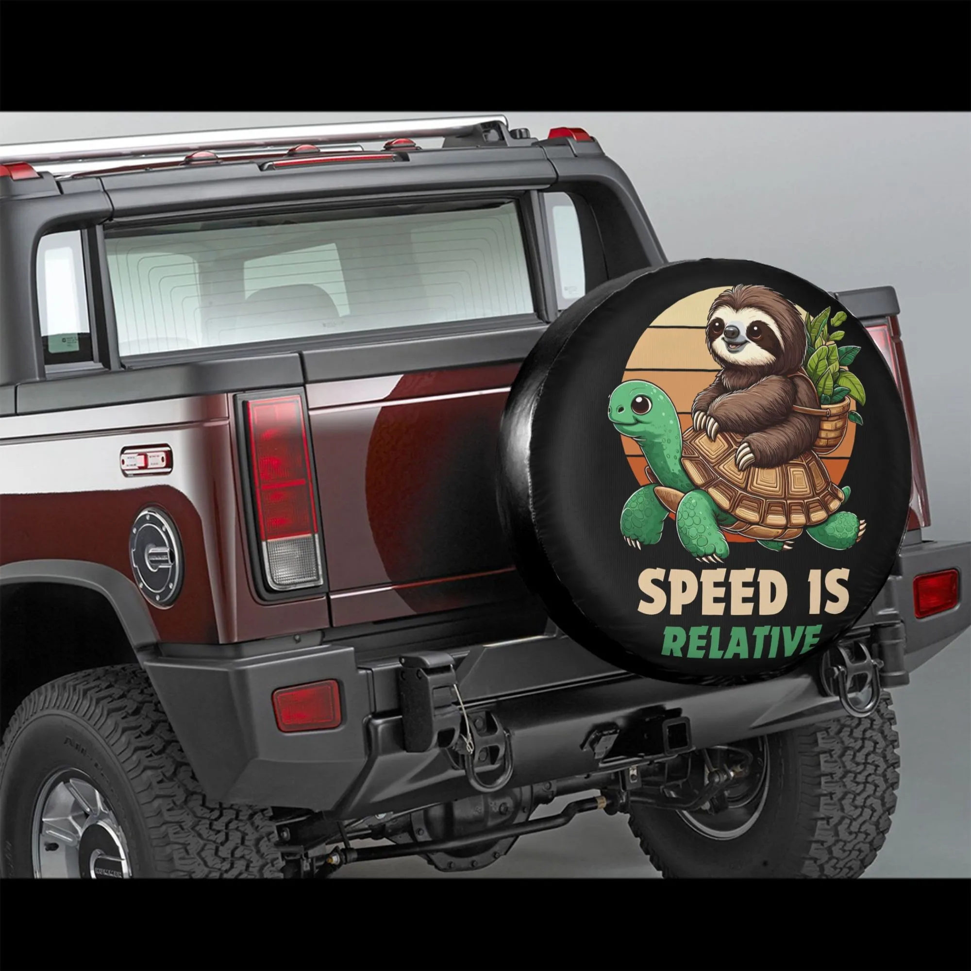 Housse de roue de secours Sloth Rides Turtle : La vitesse est relative – Protection pour SUV et camion