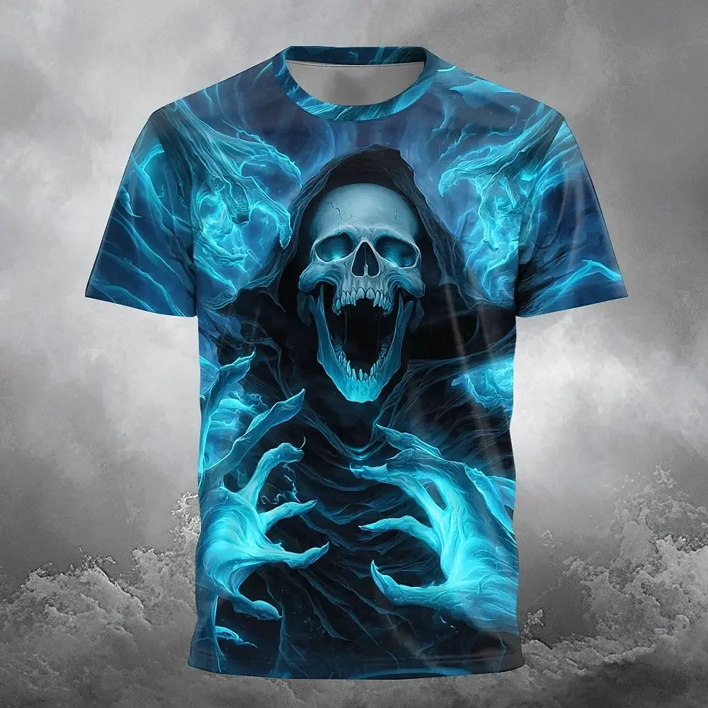 

Round neck shirt, horror party top, streetwear, autumn costume, Halloween men's 3D skeleton plus size 6XL T-shirt