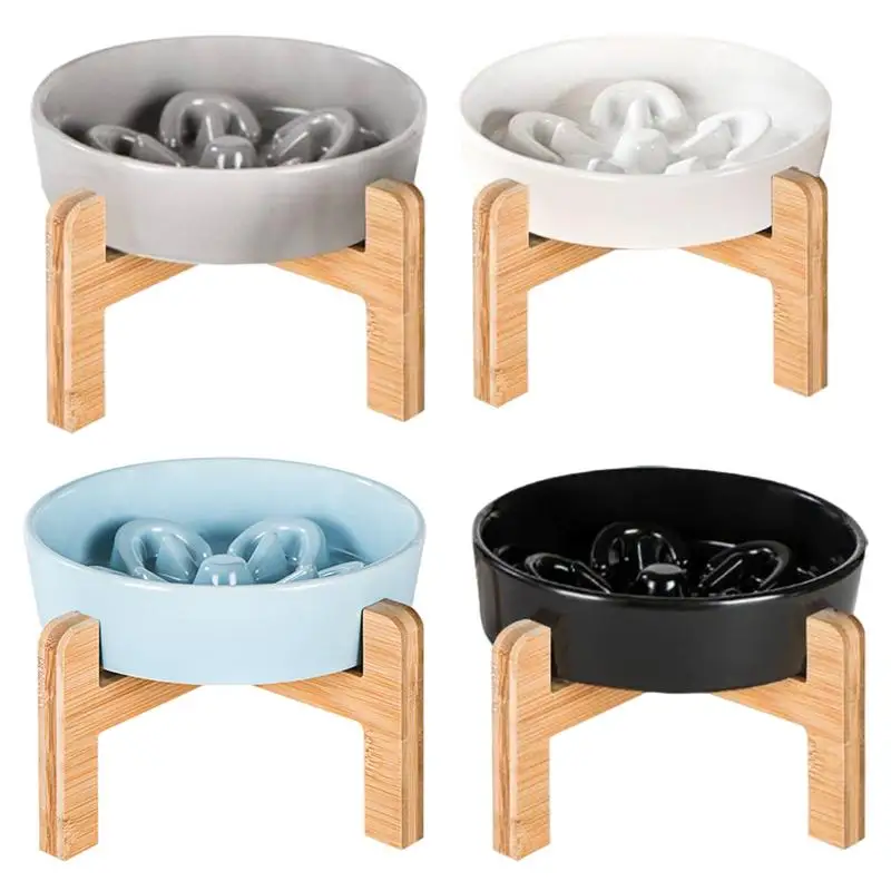 Raised Dogs Bowls Spill Proof Pet Bowl with Wooden Stand Ceramic Cat Feeding Bowl Anti Slip Dog Food Container Feeding Supplies