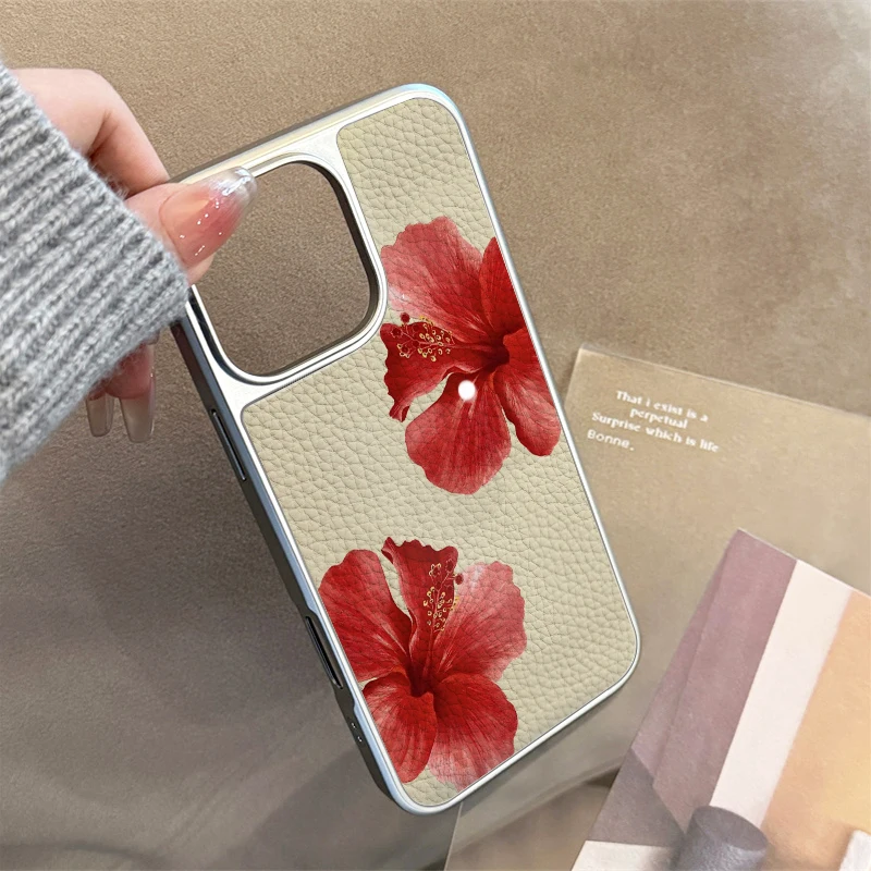 حافظة لهاتف آيفون 11/12/13/14/15/16/17 Pro Max AIR PLUS أنيقة على شكل زهرة حمراء محظوظة