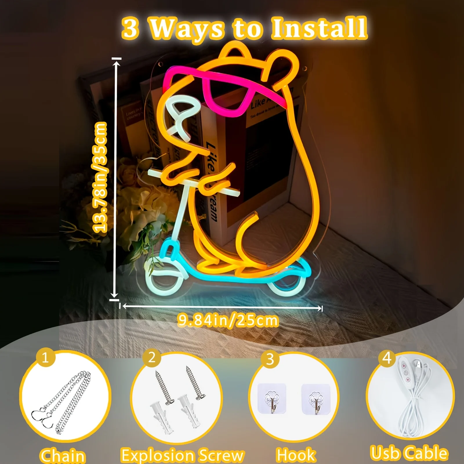 Animal Shape LED Kapibara Kids Neon Party Decoration Birthday Sign Wall Decor Room Novelty Lighting（new） Lights
