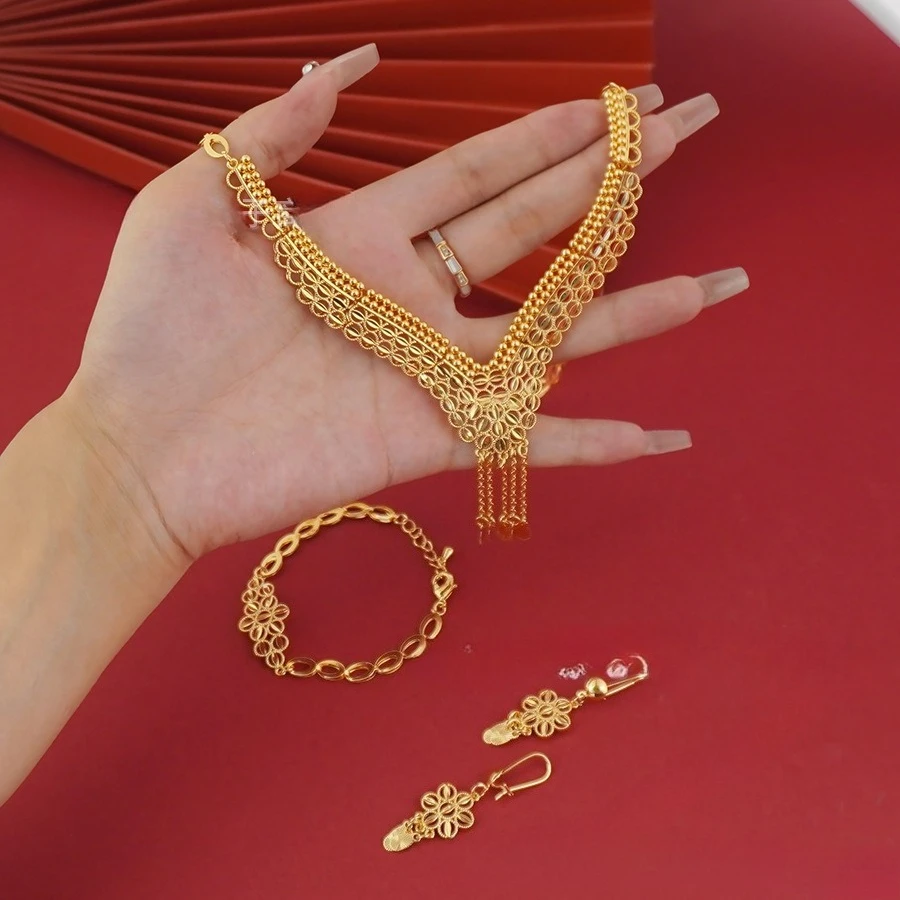 9999 gold Middle East necklace, earrings and bracelet - Bohemian hip-hop style - personalized women's jewelry accessory