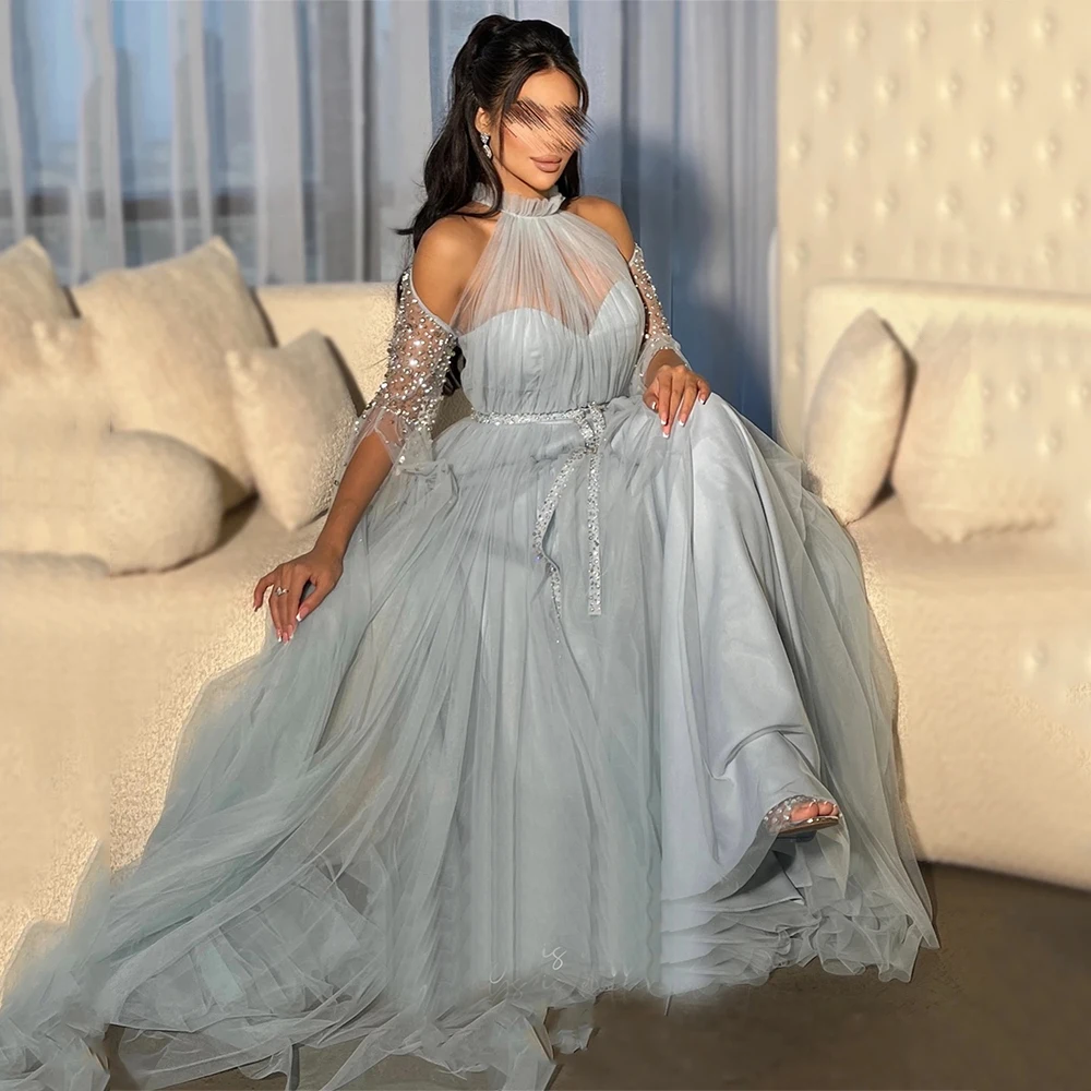 

Customized Exquisite Tulle Sequined Sash Pleat A-line Sweetheart Long Dresses Bespoke Occasion Dresses Fashion Sparkle Matching