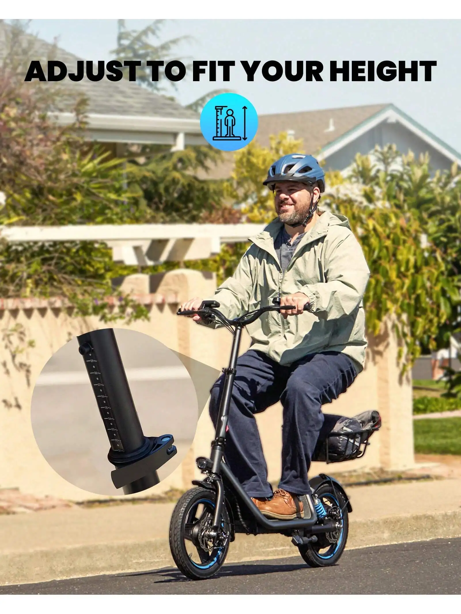 GYROSHOES 650W Adult Electric Scooter With Seat 36V 10.4Ah Battery 25 Miles Range 14 Inch Wheel Foldable E Scooter Dual Suspension UL2272 Certified Commuter E-Scooter With Basket LED Display Dual Disc Brake Load 265lbs view 5