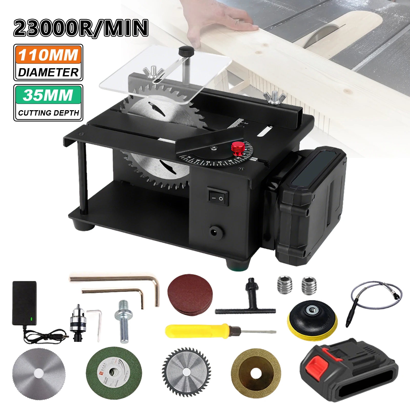 23000 U/min Elektrische Mini-Tischkreissäge Schneidemaschine 0-90° °   Winkelverstellbarer Fräser Holzbearbeitungs-DIY-Werkzeug für Makita 21V Akku