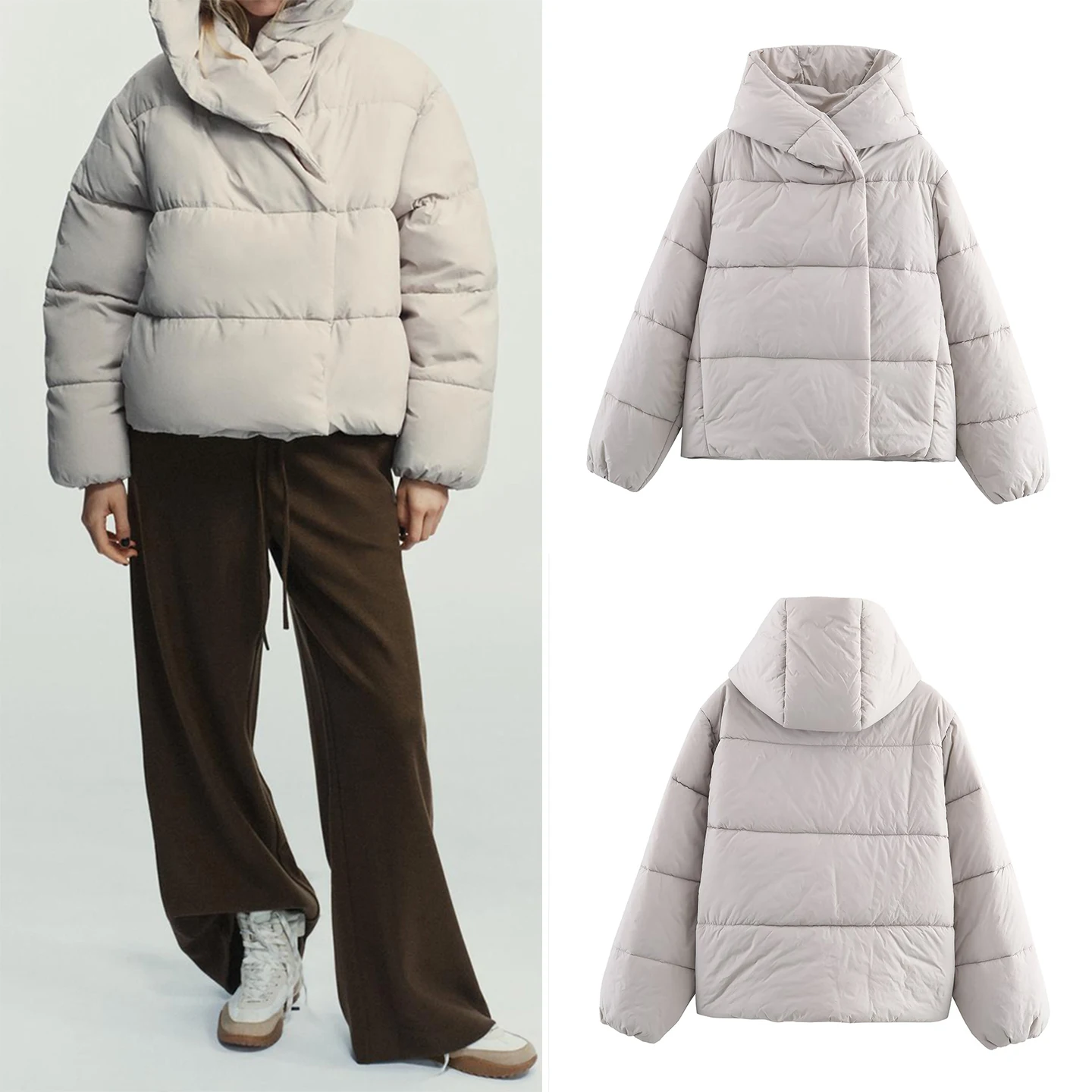 

Faionable Thiened Hooded Waterproof Cotton Jaet Women's Autumn New Sle Z Commute Straight Tube Long Sve Zipper