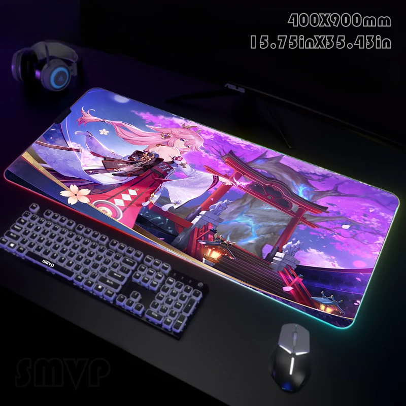 Antique Girl LED Gaming Mousepads Large Backlight Desk Mat 39.3x19.6in Gamer Mousepad RGB Mouse Pad Luminous Mouse Mat