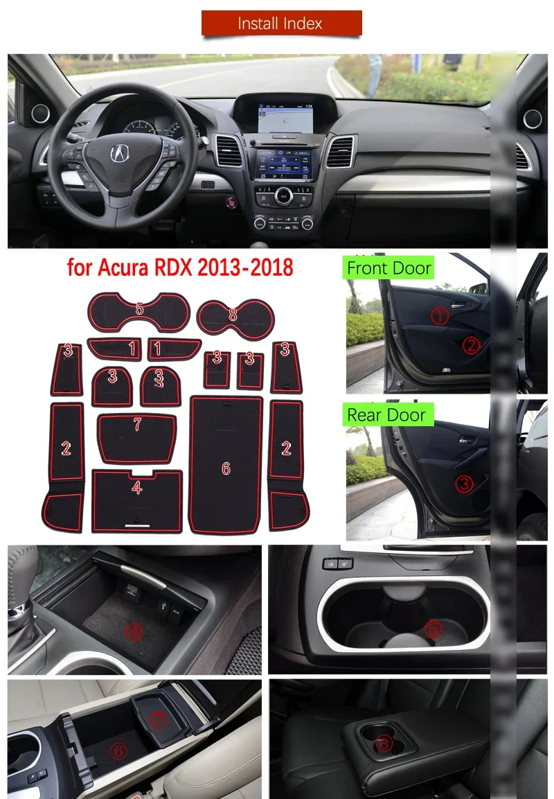 for Acura RDX 2013~2018 2014 2015 2016 2017Rubber Anti-slip Mat Door Groove Cup pad Gate slot Coaster Interior Car Accessories