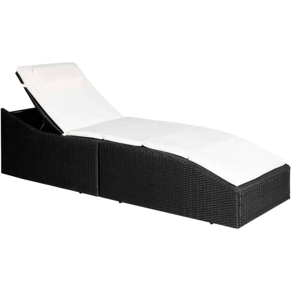 

Comfortable and Stylish Rattan Sun Lounger with Cushion, Adjustable Height, Foldable, Black and Cream White