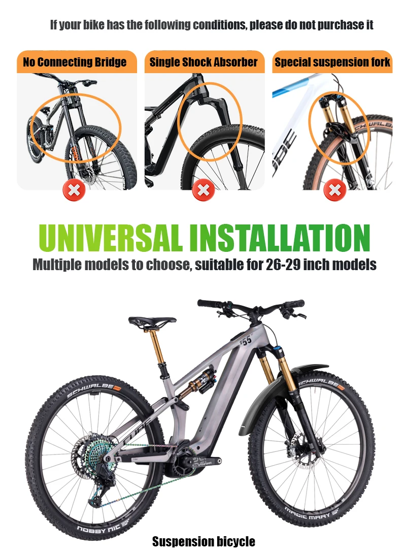 RBRL Fahrrad-Vorderradschutzblech, Vollständige Abdeckung, Kompatibel mit 3-Zoll-Reifen, Spritzwassergeschützter Fahrradschutzblech für MTB und Elektrofahrräder – Detail 4