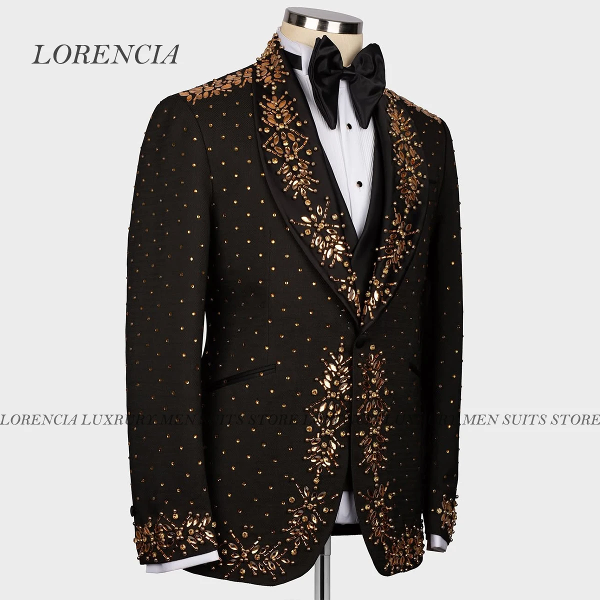 

Customized Glitter Crystals Men Suits Rhinestone 2 Piece Set Diamond Groom Wedding Tuxedo Dinner Party Blazer trajes para hombre