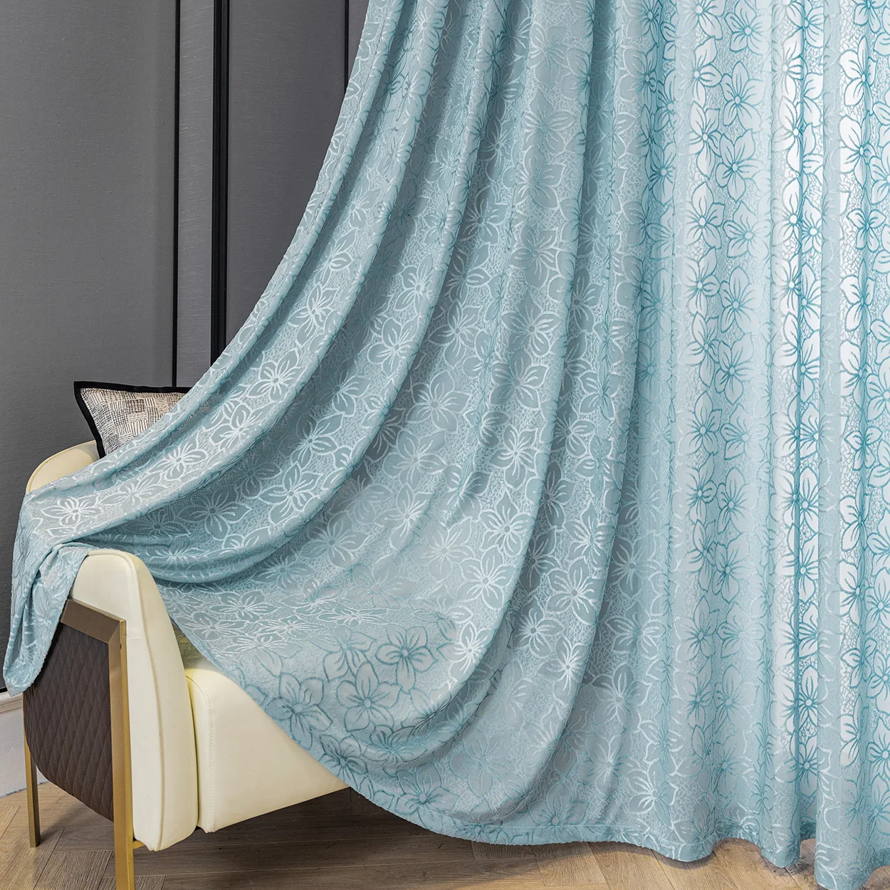 European Embroidered Cherry Blossom Embossed White Tulle Sheer Curtains for Living Dining Room Bedroom Luxury Window Screen