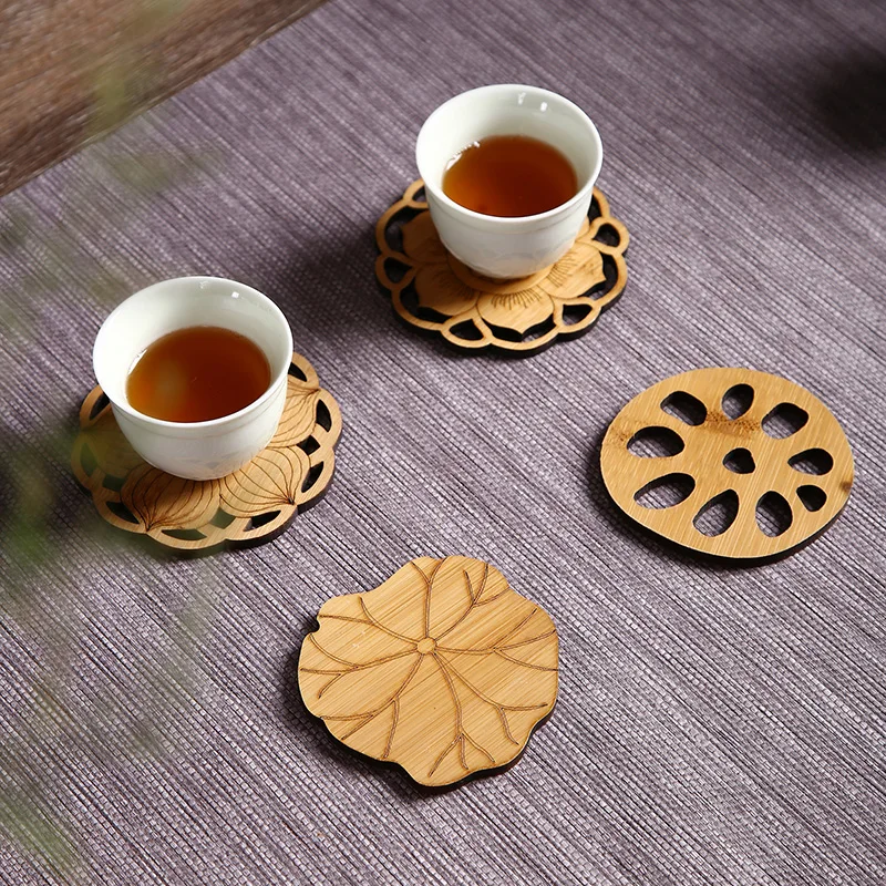 

Creative Lotus Flower Drink Coasters Wooden Round Cup Mat Table Tea Coffee Mug Placemat Home Decoration Kitchen Accessories