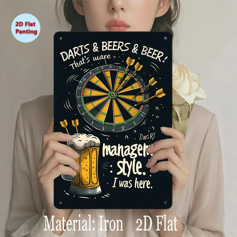 Darts,Beer Themed Metal Wall Art Sign -  Iron  Decor for Garage, Bar, for Man Cave - Humorous Pub Style Wall Hanging, No Batte