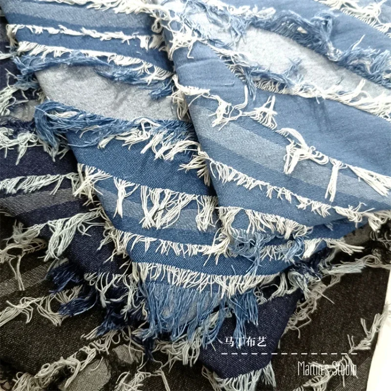 Denim Jacquard Fabric Texture Washed Thick Clothing Designer Wholesale Cloth Per Meter Quilting Fabric Polyester Cotton Material