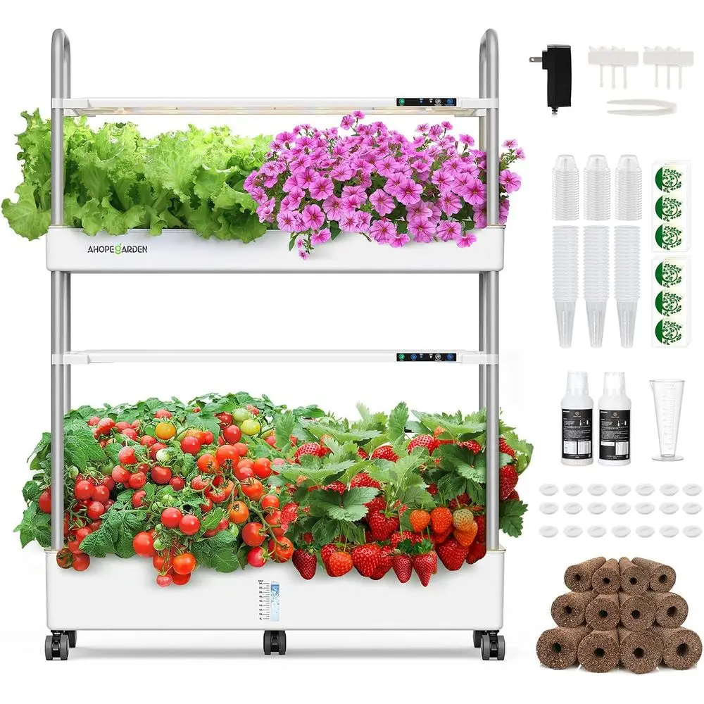 

Комплект для выращивания растений в помещении Ahopegarden: гидропонная система на 60 растений с LED-подсветкой – набор для проращивания семян