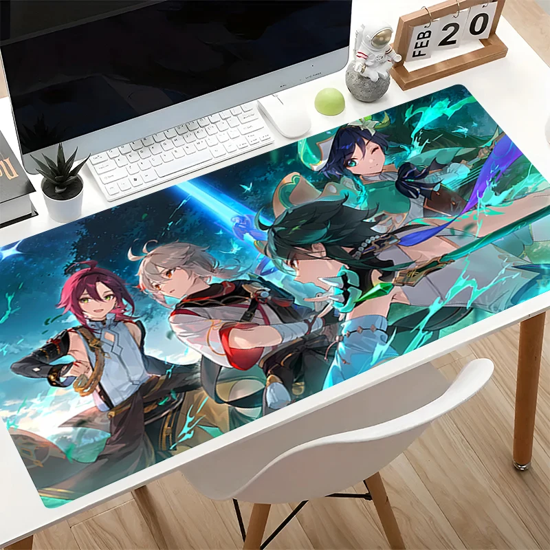 Gaming Mouse Pad G-genshin Impact Venti Extended Mouse Pad Computer Keyboard Desk Mat Non-Slip Gamer Accessories Large Mousepad