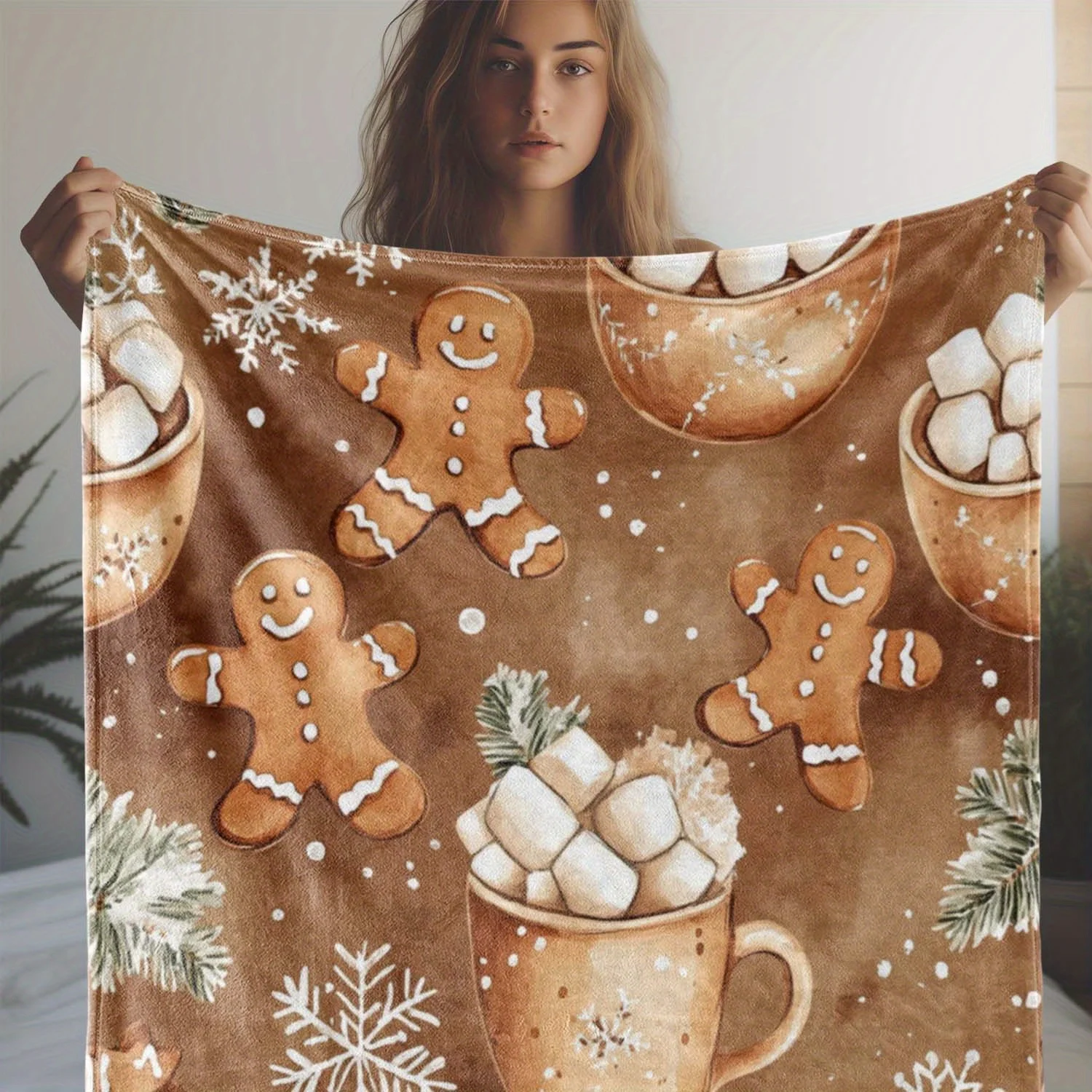 Уютное зимнее фланелевое одеяло со снежинками и пряниками для мужчин — мягкое, теплое и универсальное для дивана, кровати, автомобиля, офиса, Campi