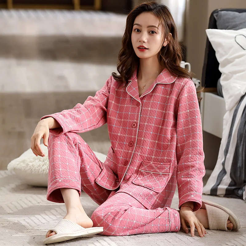 

Air Cotton Pajamas Women's Autumn and Winter Young and Middle-Aged Cotton Interlayer Suit Autumn and Winter Thin Cotton Padded C