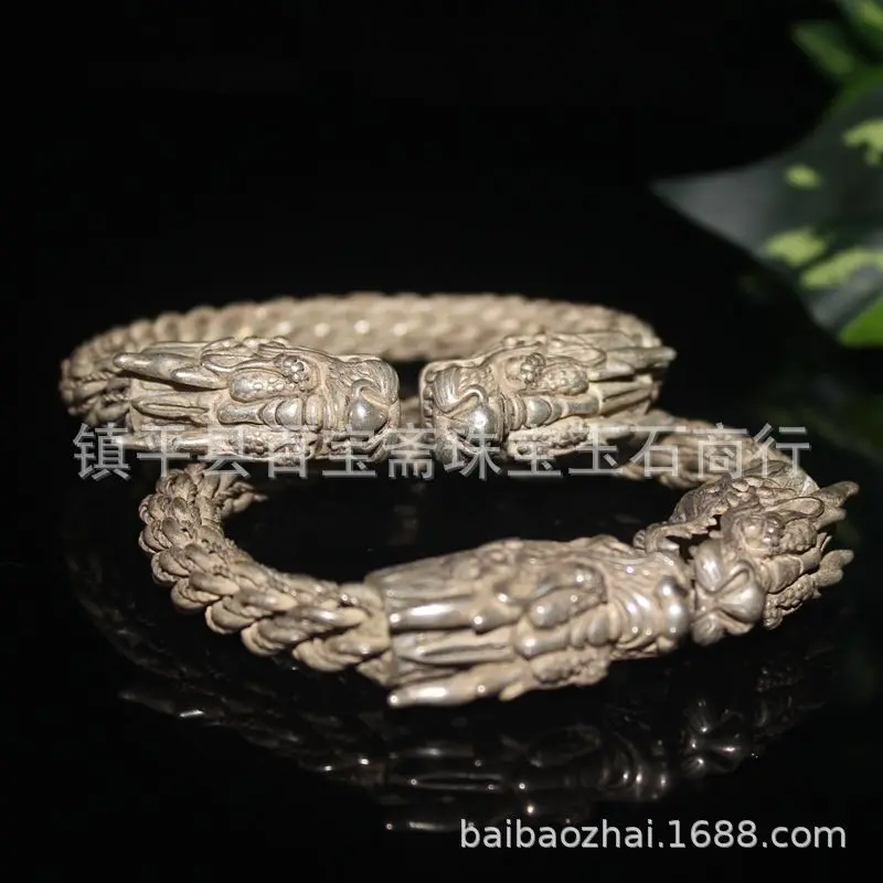 925 Twisted Silverware Xianglong Bracelet Old Silver Jewelry White Copper Fashion Versatile