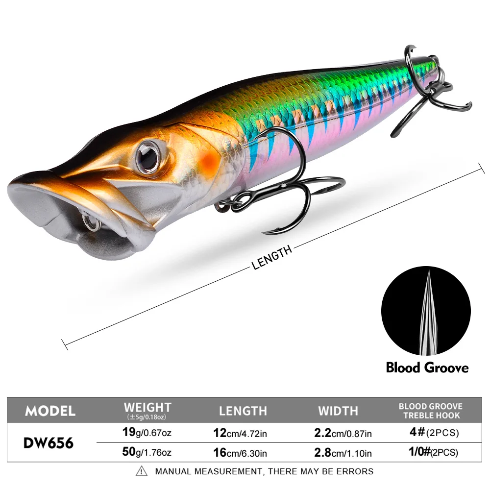 Proberos Topwater Floating Popper Köder, Künstlicher Harter Wobbler mit Rassel, 19g/50g Weitwurf-Oberflächenköder – Detail 2