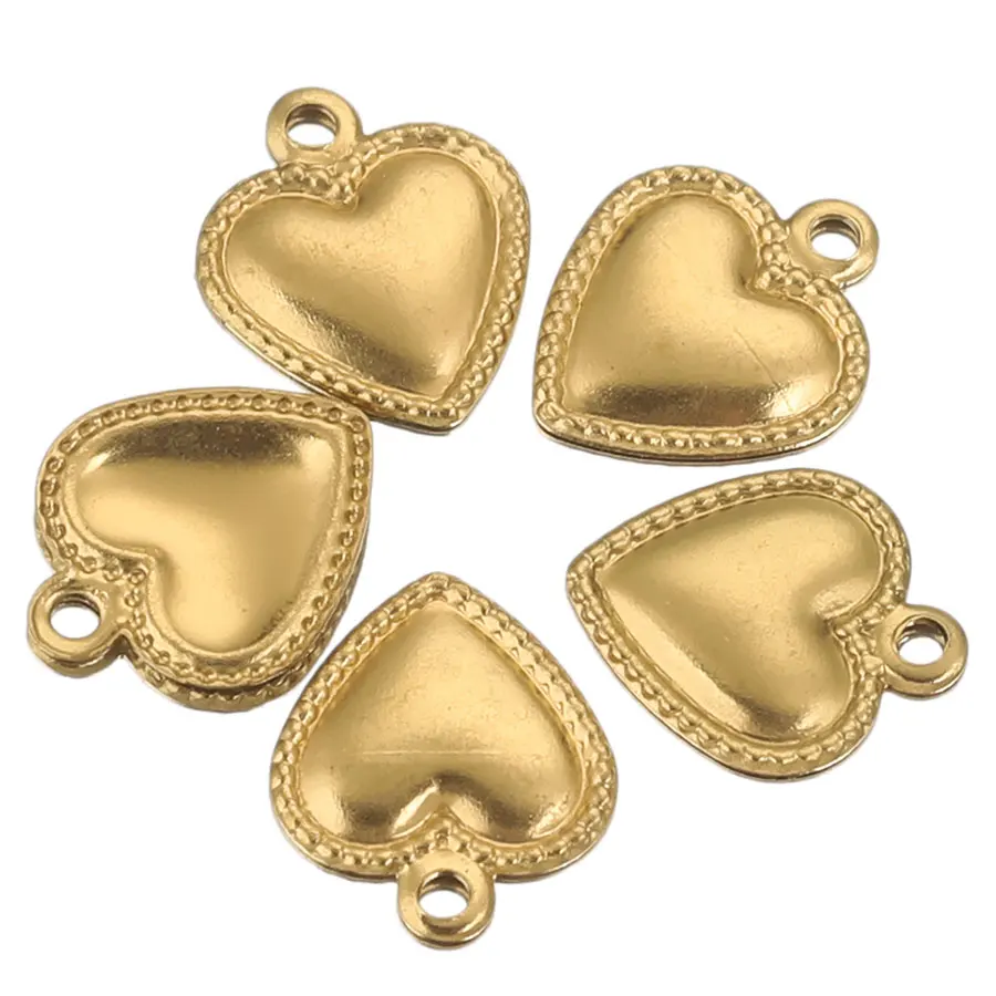 Dijes de corazón pequeño de acero inoxidable para fabricación de joyas, collar, pulsera, cadena extendida, etiqueta de cola, Material al por mayor, 50 piezas