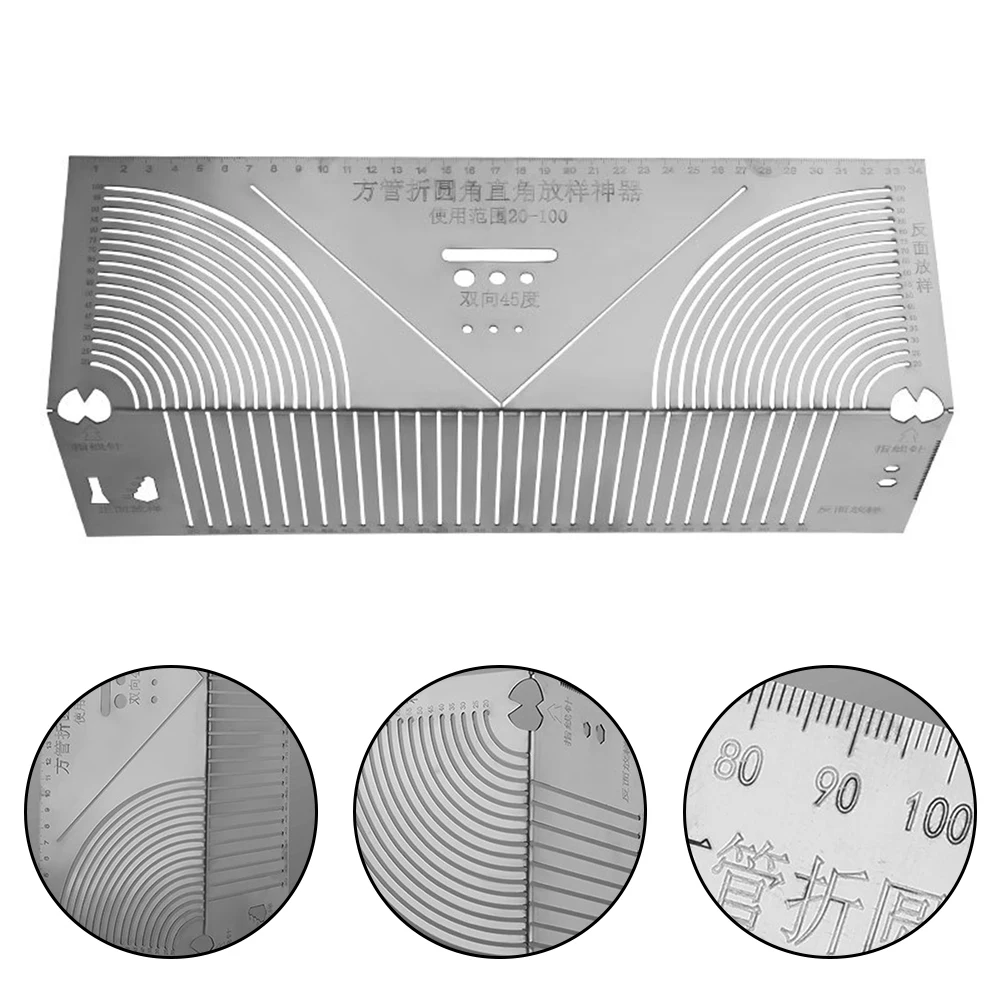 Regla de dibujo de esquina redondeada de tubo cuadrado, herramienta de dibujo multifuncional, ángulo bidireccional de 45 grados, dibujos de líneas precisas