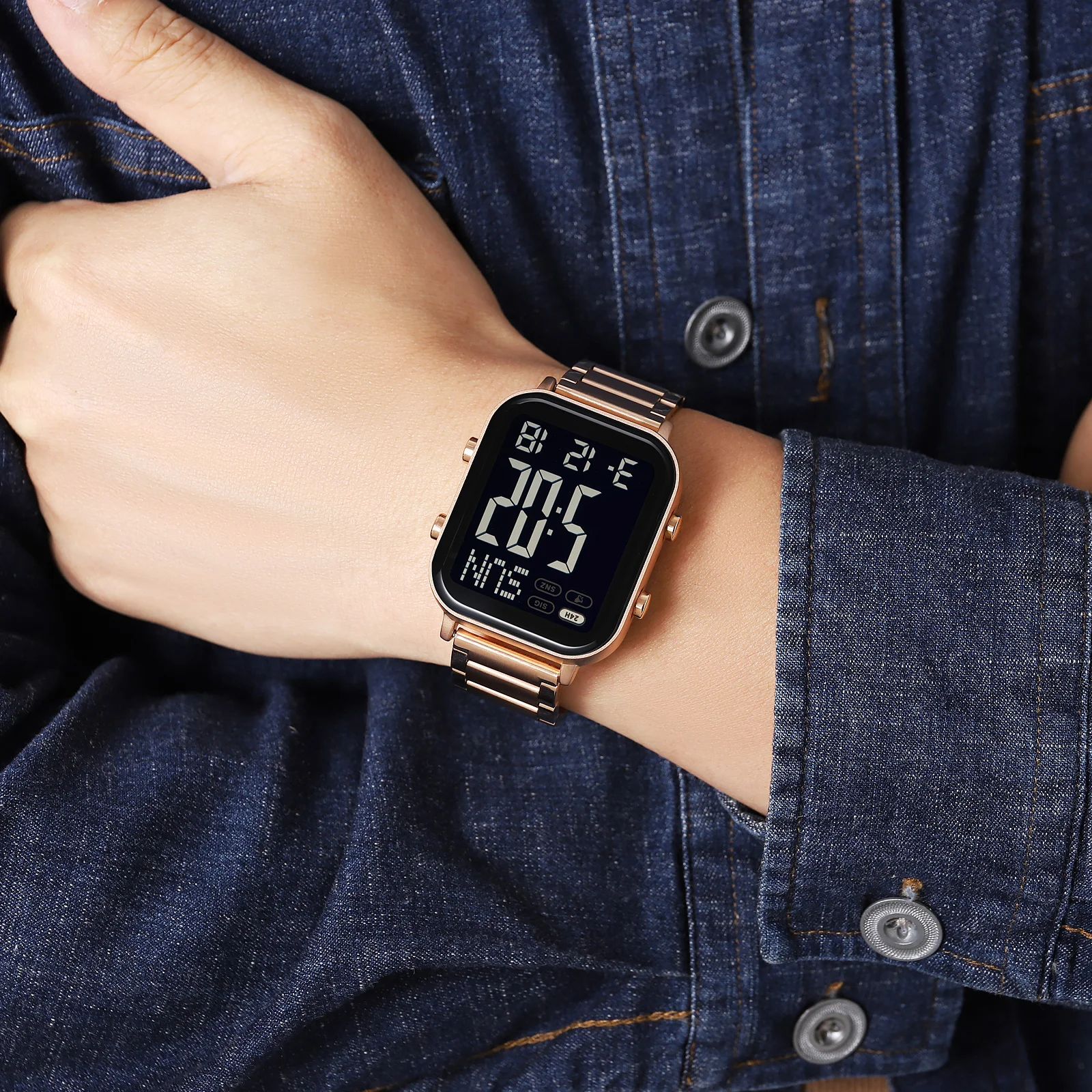 SKMEI 2259 남성용 디지털 시계 방수 스포츠 전자 남성 손목시계 렐로즈 옴브레 고급 EL 디스플레이 스테인리스 스틸