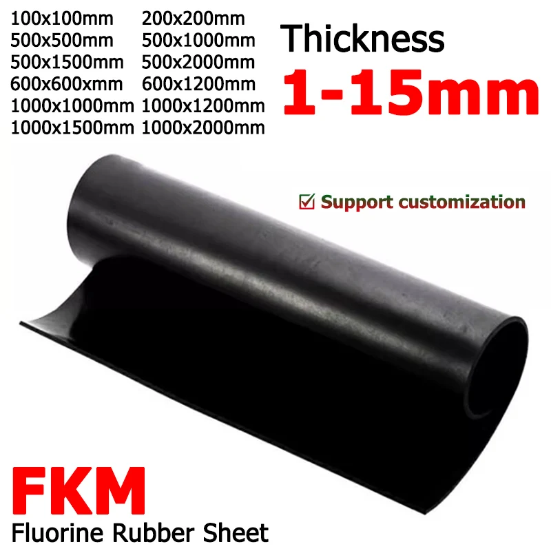 Thick 1-15mm Black Fluorine Silicone Rubber Sheet FKM High Temp Resistance Silica Gel Plate 100 200 500 600 1000 1200 1500 2000