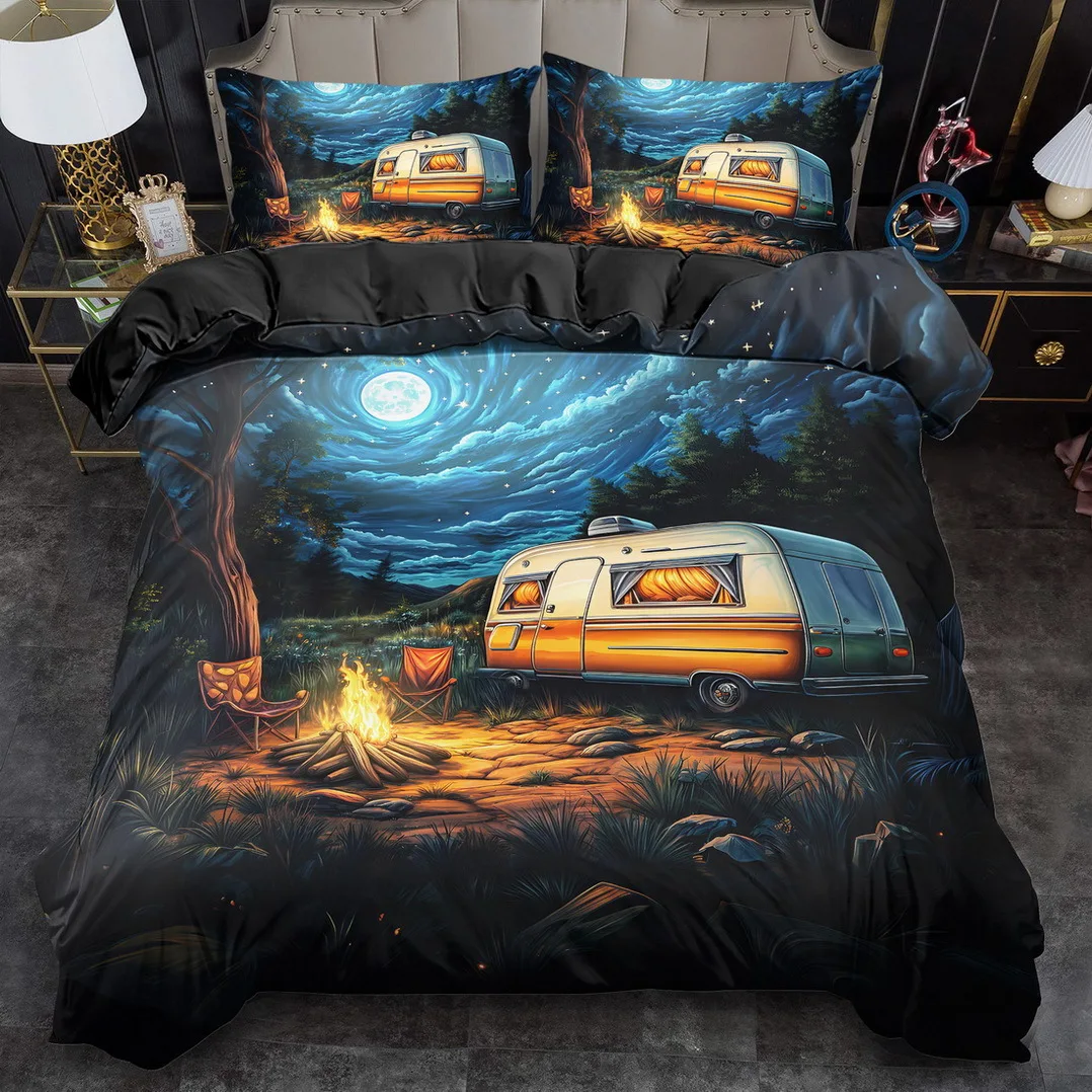 

2/3pcs Quilt Cover Set, Fantasy, Cartoon Camper Printed Duvet Cover Set King Queen Style Bedding Set, Polyester Machine Washable