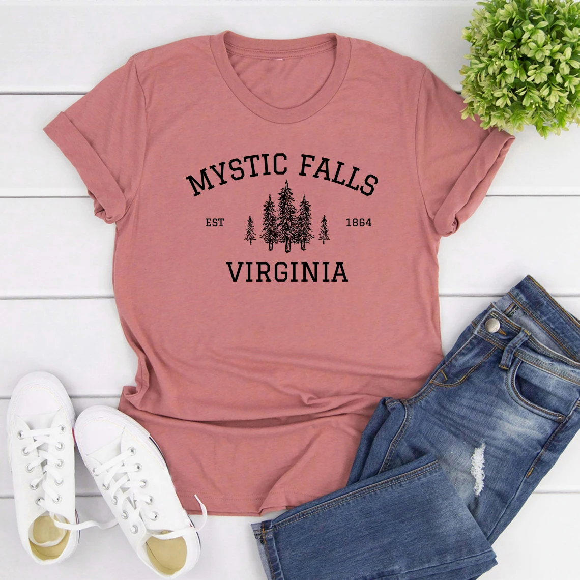 Mystic Falls Virginia T-Shirt Vampire Fan Shirt Salvatore Brothers Tee Women Clothing Short Sleeve Graphic T Shirts Woman Tshirt