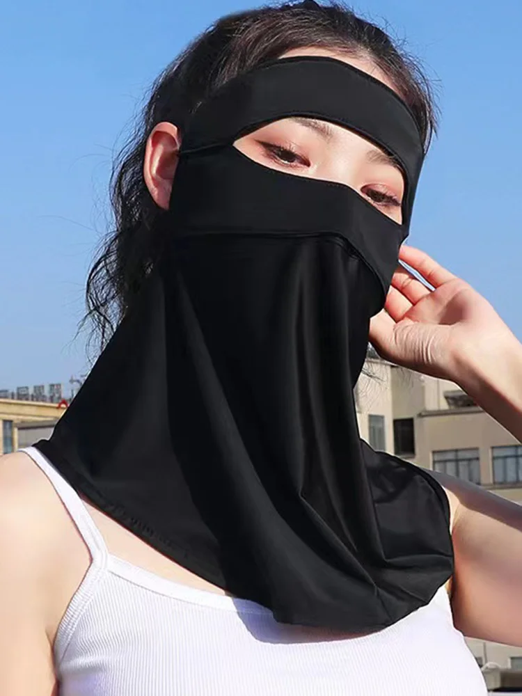 2024 Hete Nieuwe Ijs Zijde Masker Vrouwen Facekini Zomer Zonnebrandcrème Anti-Ultraviolet Ademend Polyester Dunne Cover Gezicht