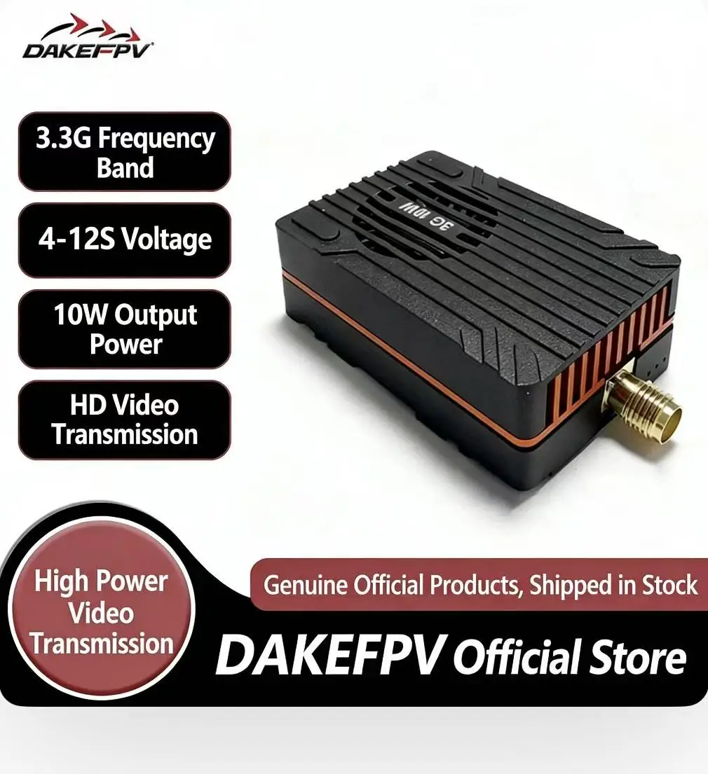 DAKEFPV 3.3G 10W High-Power HD Analog Video Transmitter Smooth FPV Image Quality Low Latency for Smooth Transmission