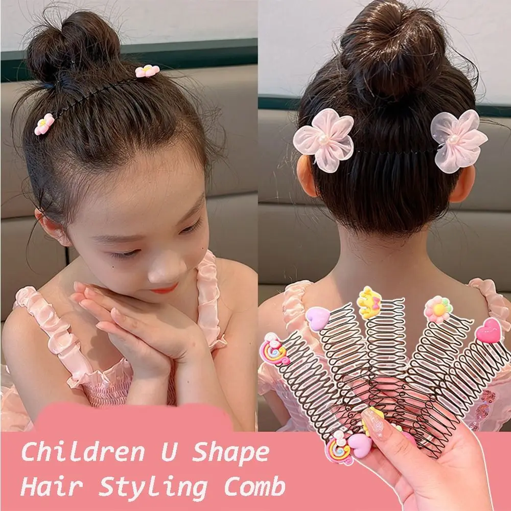 Children U Shape Hair Styling Comb Sweet Flower Invisible Spring Hair Comb Fix Flyaway Hair Hair Holder Girls Hair Accessories