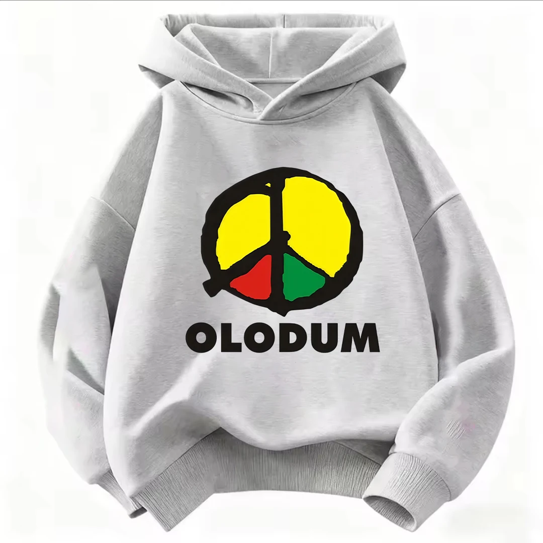 Kids Hoodie Olodum Peace Symbol Yellow Red Green Print Long Sleeve Pullover Sweatshirt Boy Girl Casual Autumn Children Outerwear