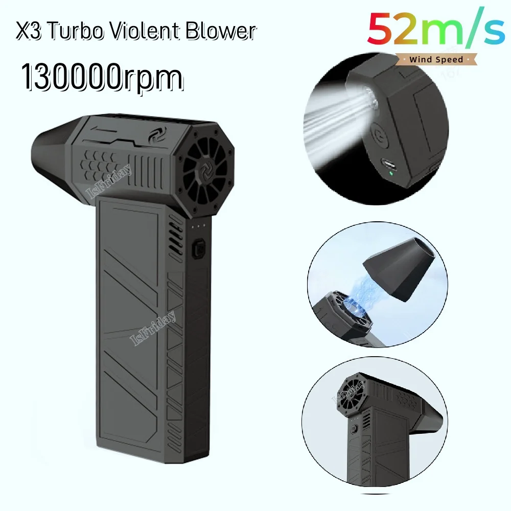 

X3 Violent Blower Mini Turbo Jet Fan Handheld Brushless Motor 130000 RPM Wind Speed 52m/s Multi Functional Fan Duster Gun