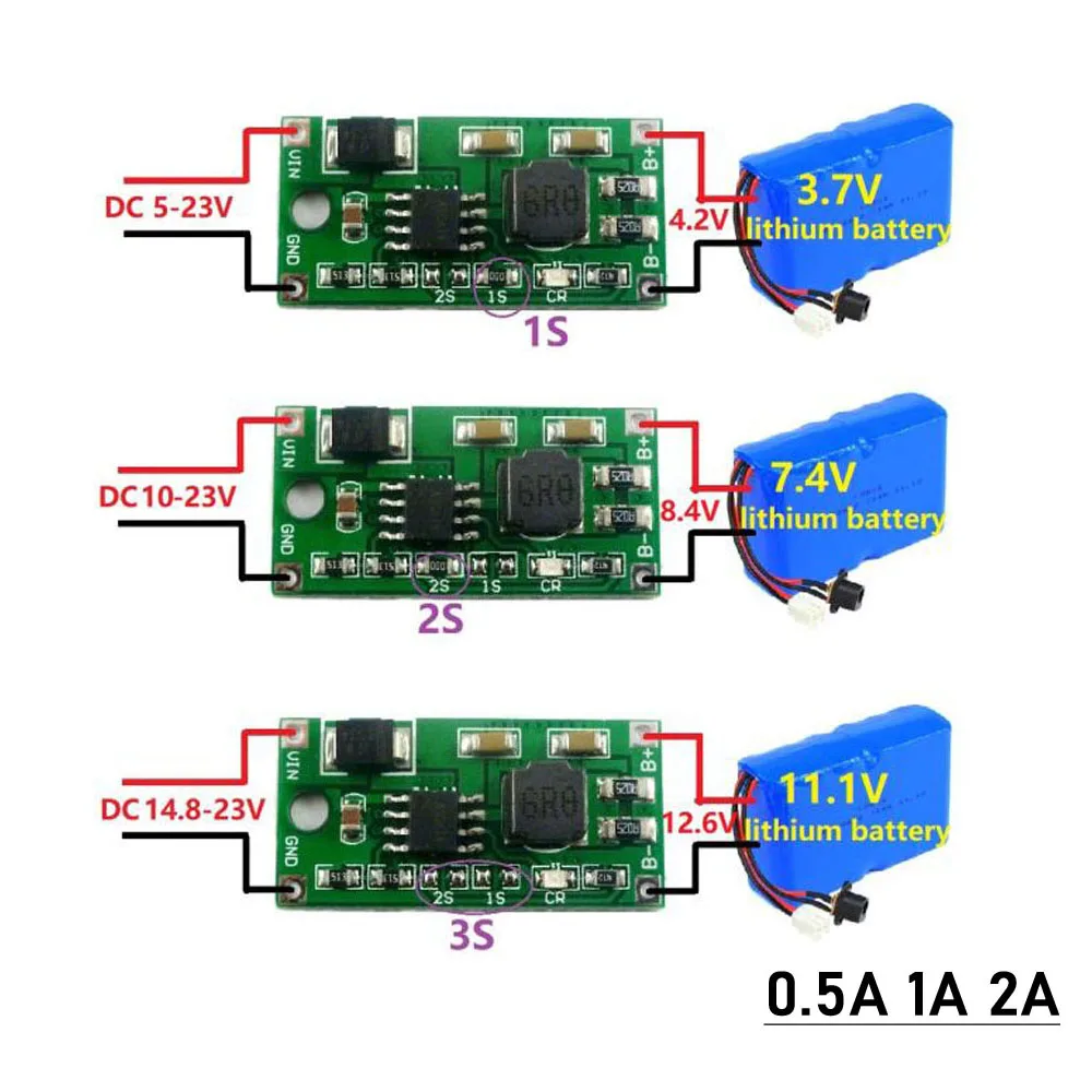 1S 2S 3S Buck Li-Ion Lithium Battery Charger Module  DC 5V-23V 6V 9V 12V 15V 18V  to 4.2V 8.4V 12.6V  for 3.7V 7.4V 11.1V CELLS