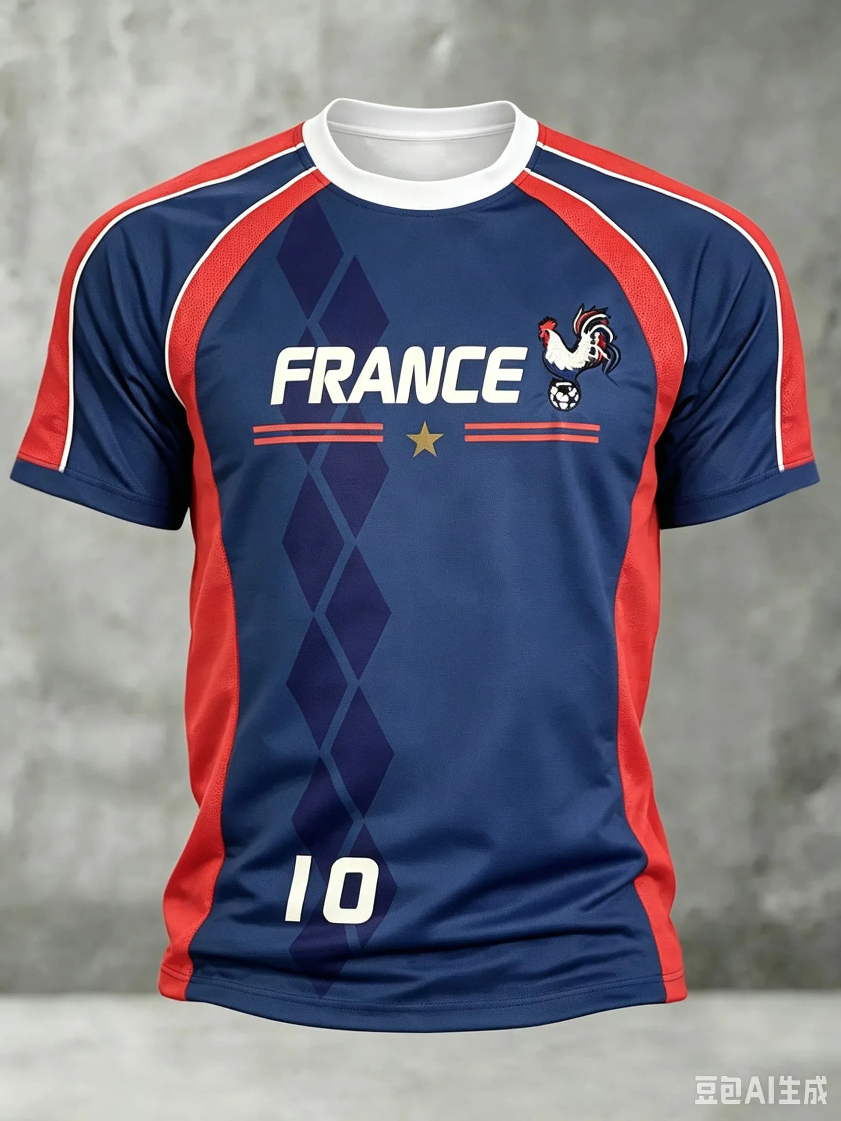 2026 France National No.10 Soccer Jersey Men Women Rooster Blue Red Splice Short Sleeve Football T-Shirt Fans Sport Training Top