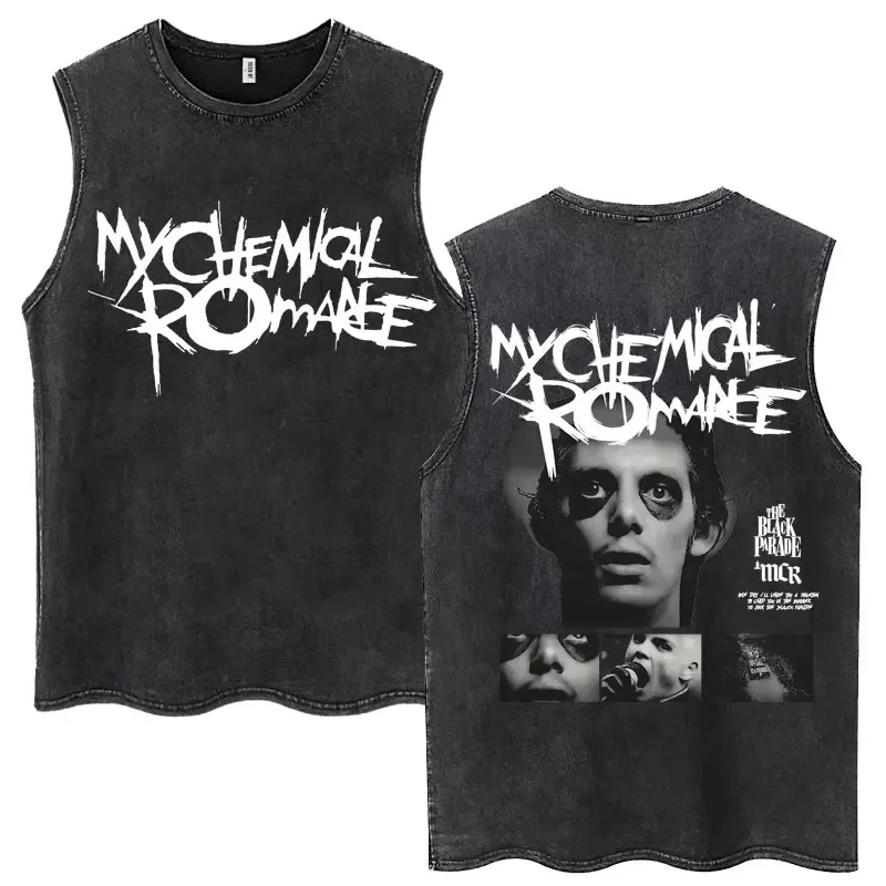 Customization Rock Band My Chemical Romance Washed Tank Tops Welcome To The Black Men Women Gothic Sleeveless T Shirt Retro Loos