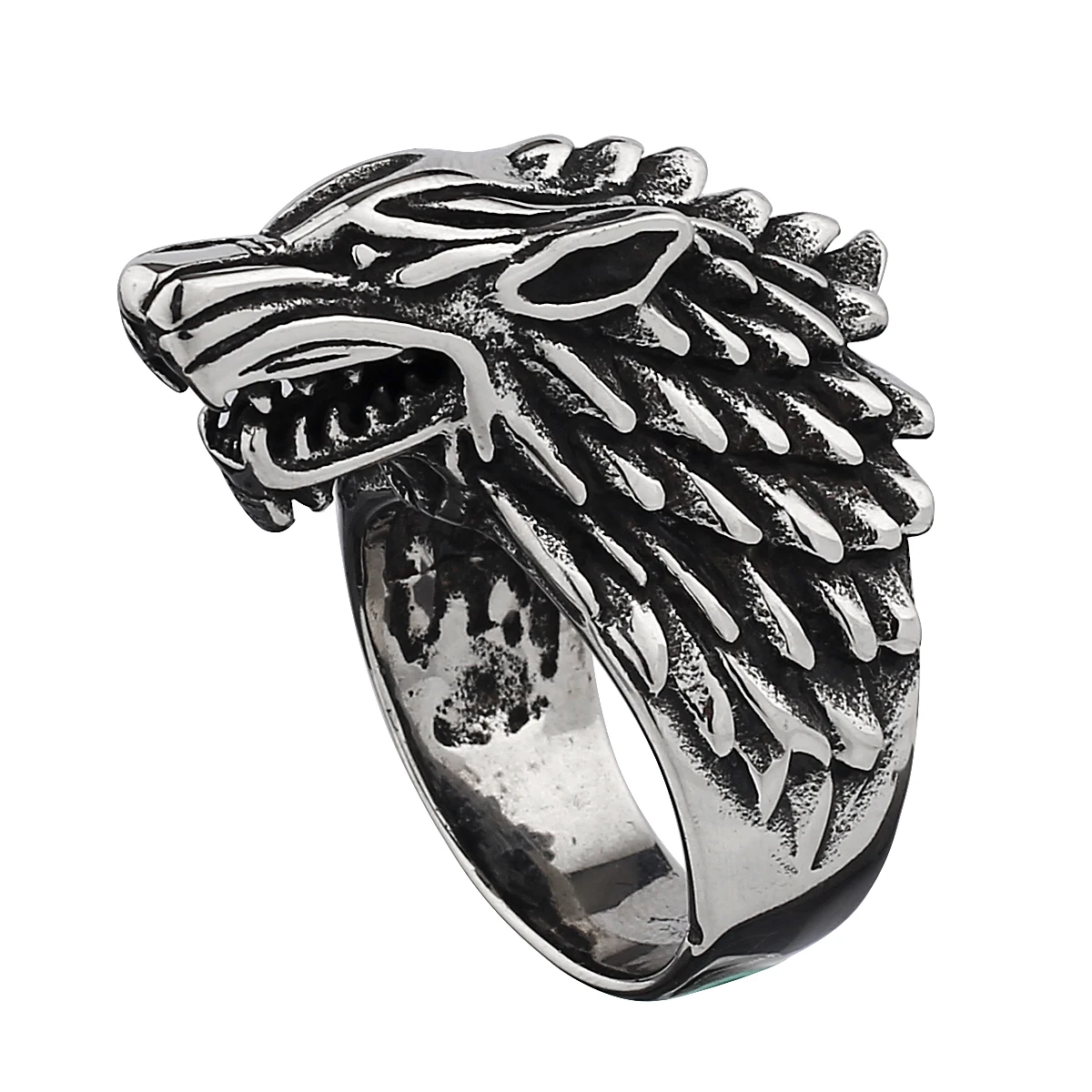 Viking Domineering Wolf Head Ring Men\'s Fashion Personality Creative Temperament Stainless Steel Ring Jewelry Gift Wholesale