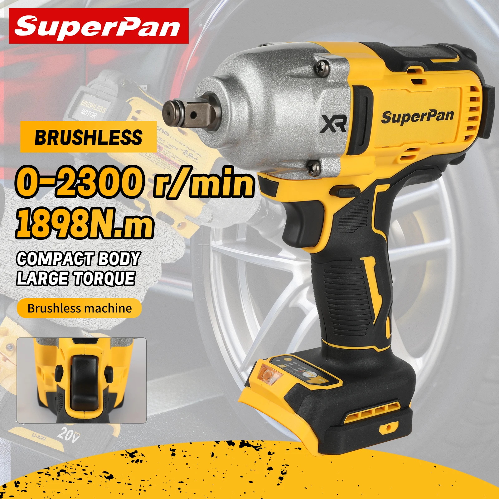 

SUPERPAN DCF900 Electric Impact Wrench Brushless Cordless 1/2" Compact Three Speed Adjustment Pneumatic Cannon Tire Removal
