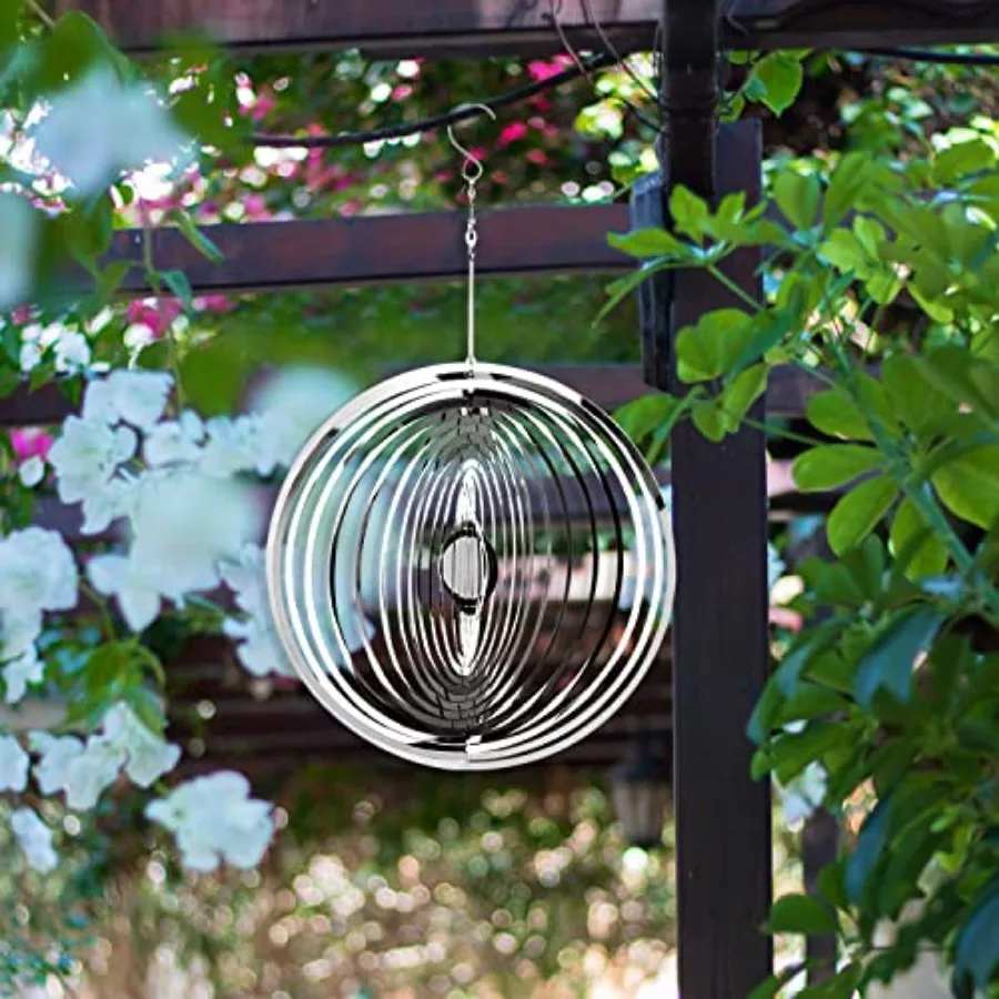 

Hanging Wind Spinner Outdoor Metal Decorations, Silver Wind Spinners for Yard and Garden, 3D Mirror Stainless Steel Wind Sculpt