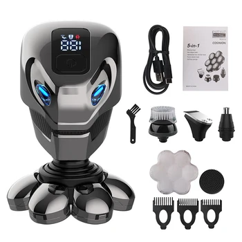 5 IN 1 4D Men's Rechargeable Bald Head Electric Shaver 7 Floating Cutter Beard Nose Ear Hair Trimmer Men Facial Cleaning Brush 1