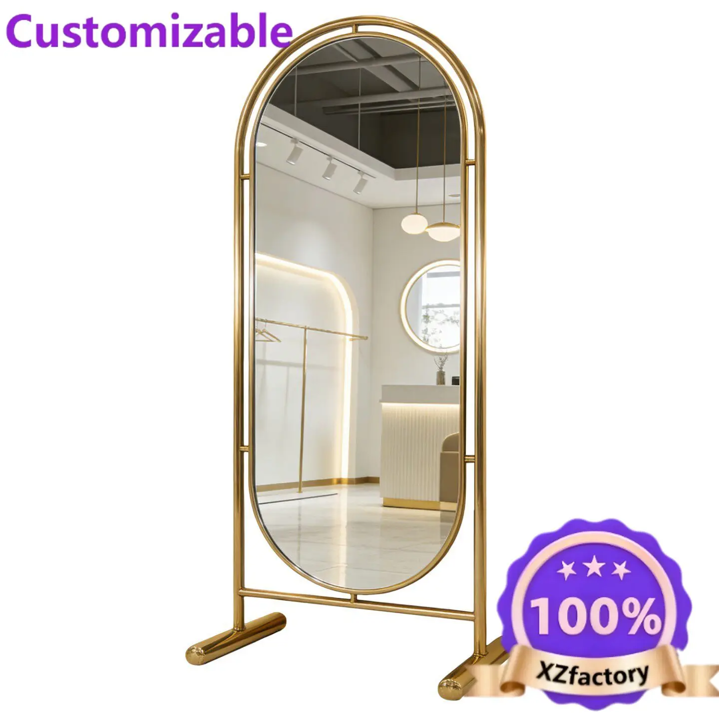 Factory Direct 2026 Clothing store fitting mirror mirror full body light luxury dressing clothing store fitting stainless steel