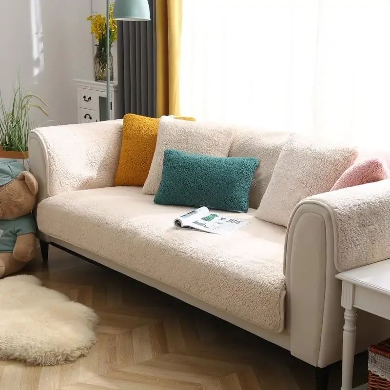 

Fashion Commercial Fashion Leisure Universal Non-Slip Sofa Slipcover Fleece Sofa Couch Cushion Fluffy Warm Plush