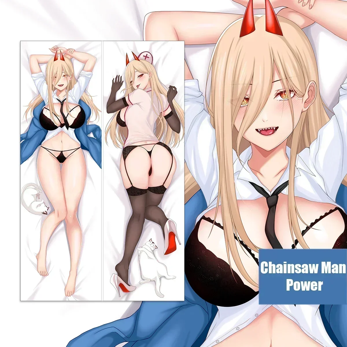 Anime Decor Pillow Case Chainsaw Man Power Dakimakura Waifu Pillowcase 2-Side Print Hugging Body Cushion Cover Gift