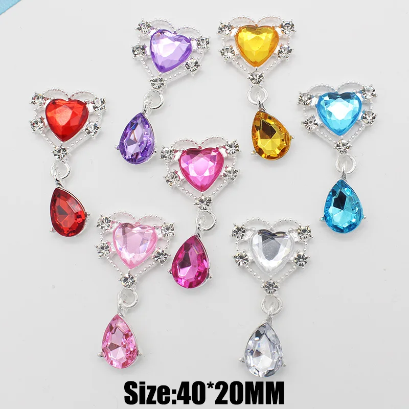 TYNUOMI New Heart Pendant Buttons 10Pcs 20*40mm acrilico strass bottoni fai da te lavoro manuale cucito decorazione accessori in metallo