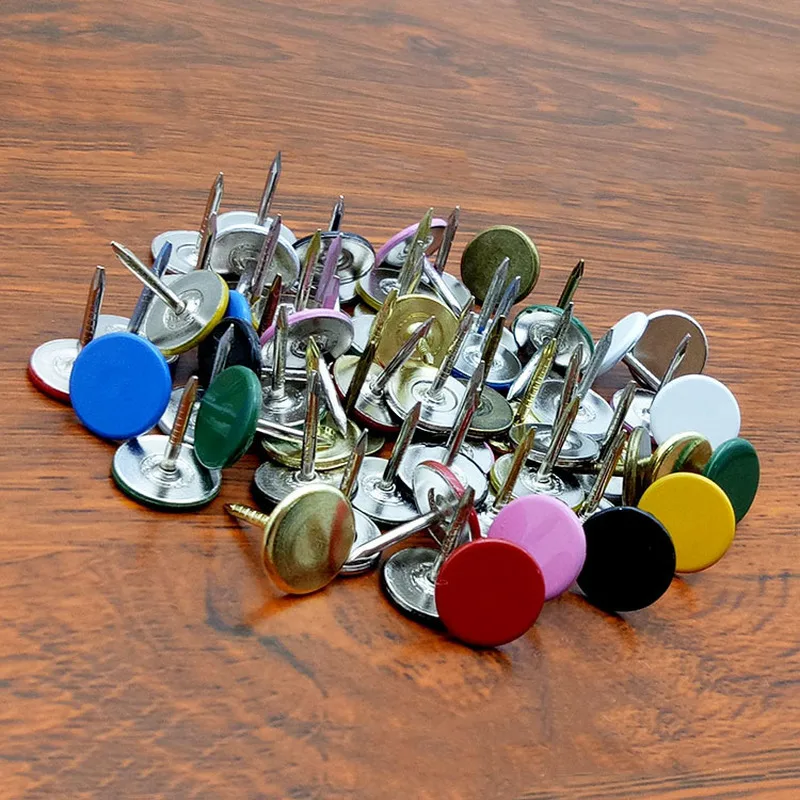 100pc Upholstery Nail Pins Color Decorative Tack Sofa Stud Flat Round Head Nails Fasteners Pushpin Furniture Thumbtack Hardware