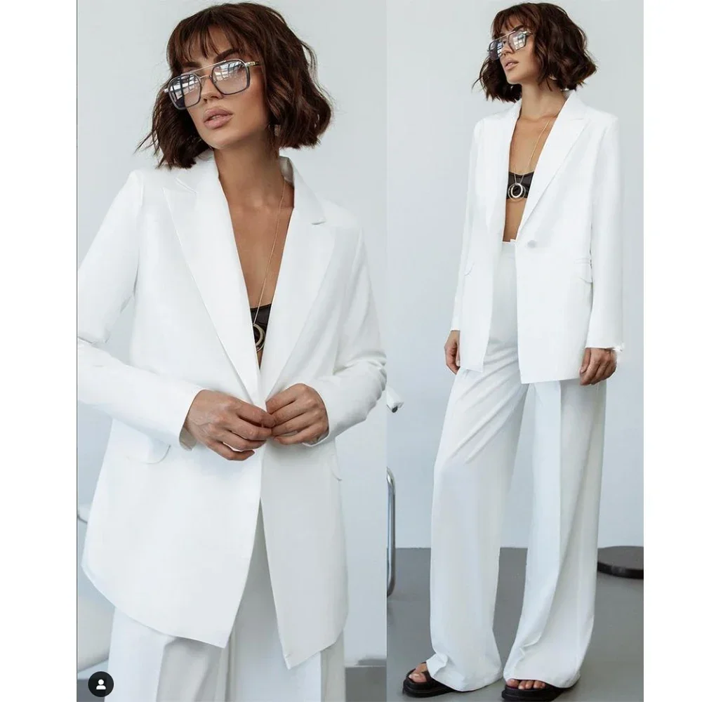 Chic Peak Lapel One Button Suits for Women Formal Casual Blazer with Pants Party Office Lady Wedding Pants Sets Slim Fit 2024